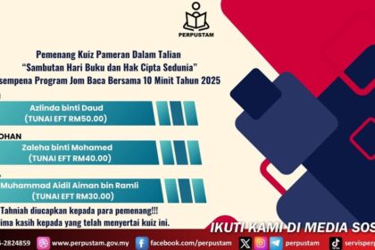 Juara Kuiz Pameran Dalam Talian sempena program Jom Baca Bersama 10 Minit